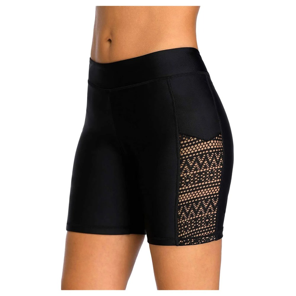 Professional Lace Mesh Women's Swim Shorts: Quick Dry Black Board Shorts Swimwear Trunks